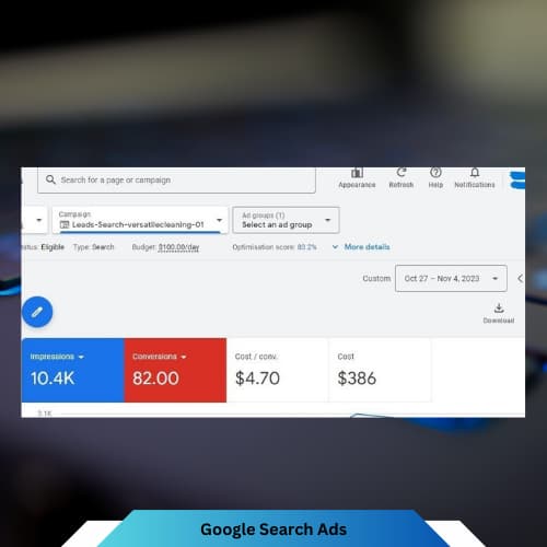 google Search Ads screenshot displaying ad performance metrics.
